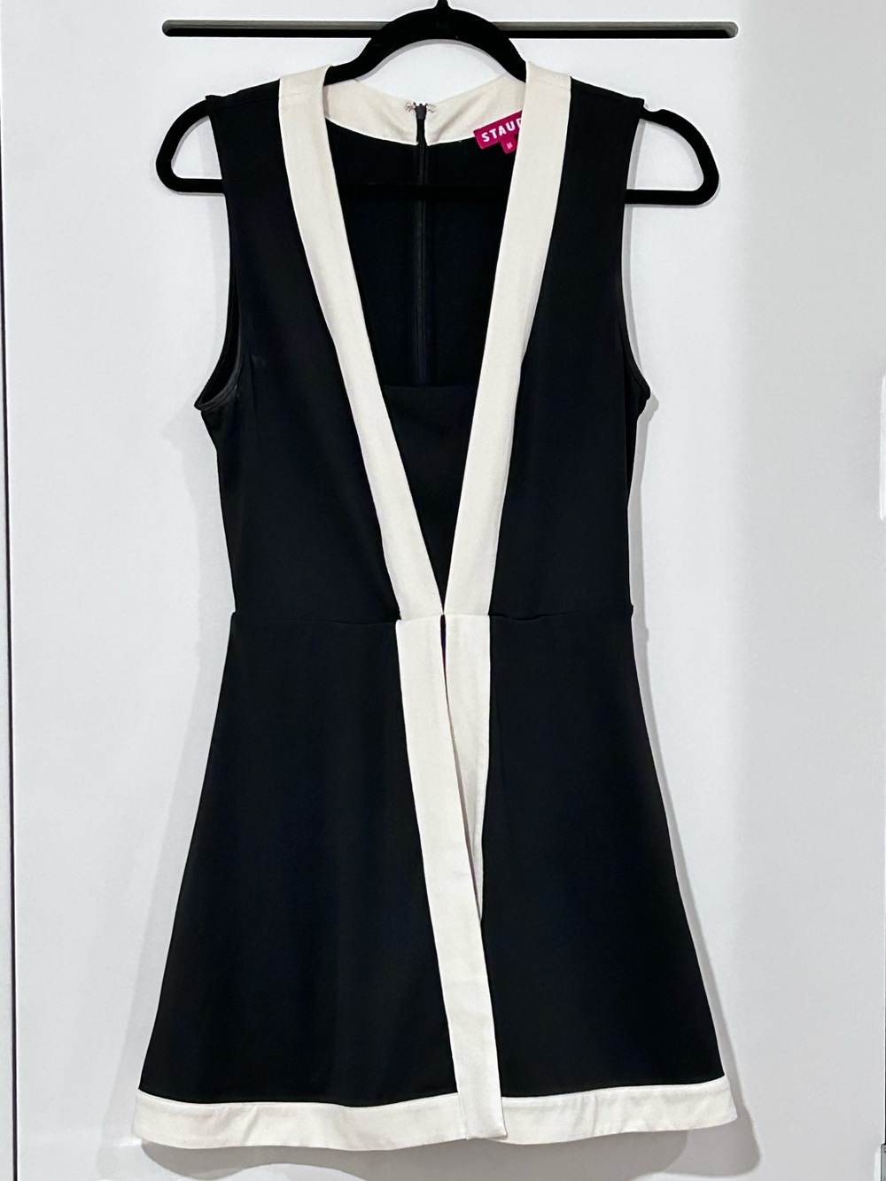 STAUD Court Cross-Court Mini Dress | Black/Ivory | Size M